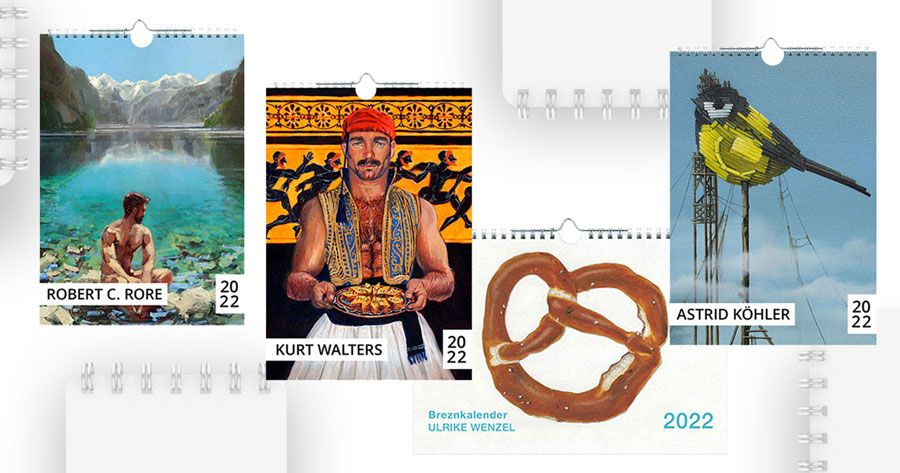 Collage: Grafik mit den Titelbildern der Kalender der Kunstbehandlung für das Jahr 2022
