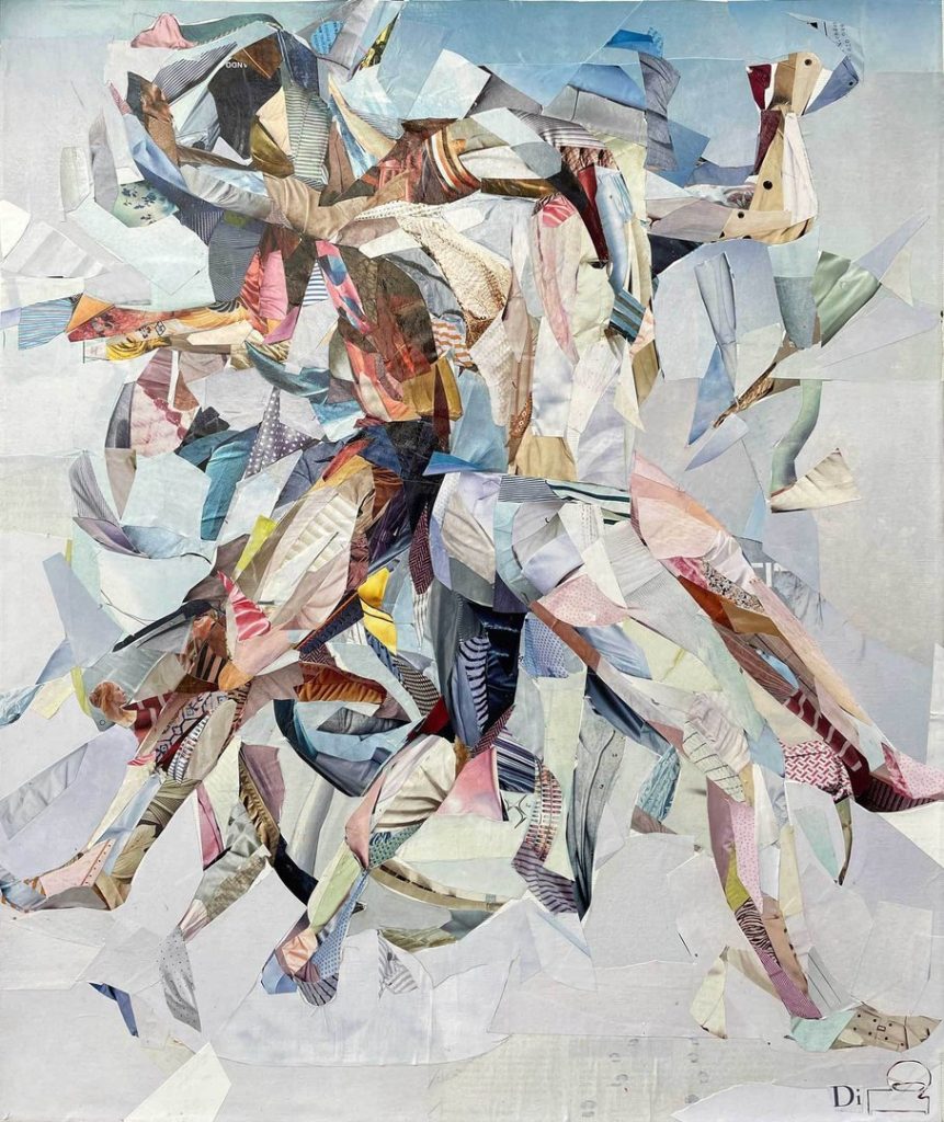 Dimosthenis Prodromou, "Fight", Collage auf Leinwand, 54x56cm, sign. inv., dat. 2020