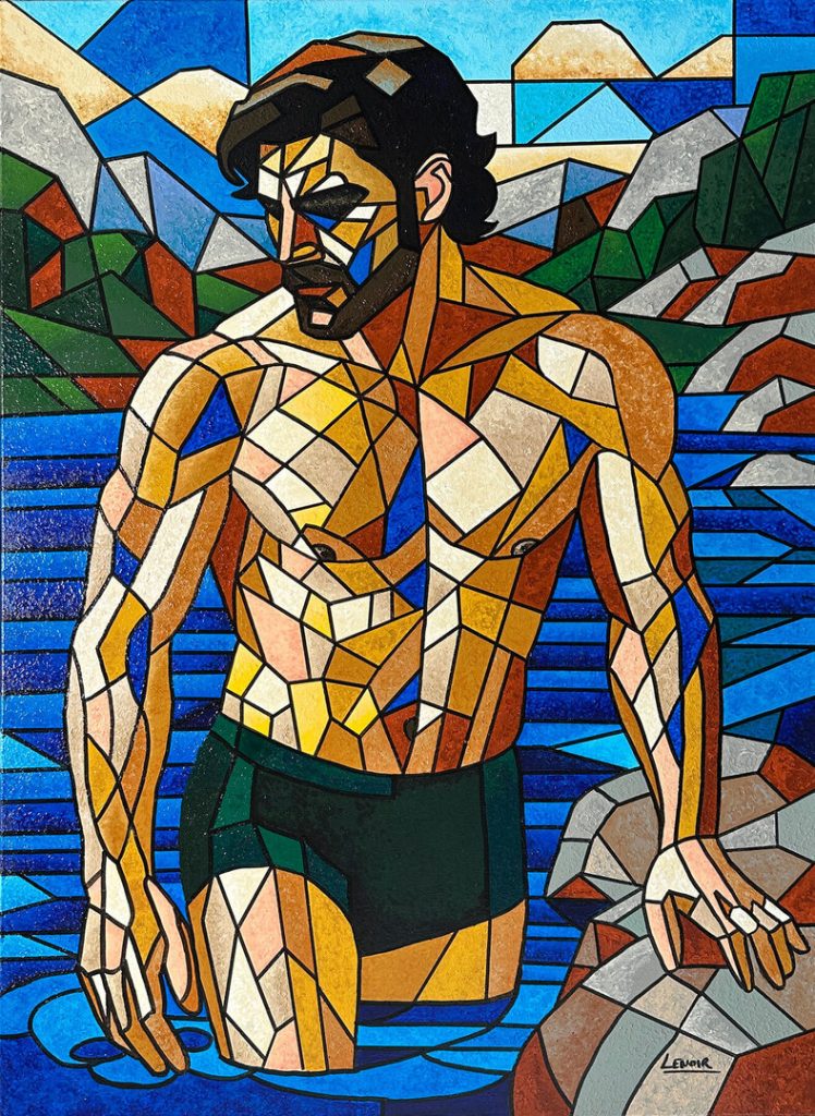 Pierre Etienne Lenoir, Onsen, Acryl auf Leinwand, 73x100cm, sign., dat. 2025, gerahmt