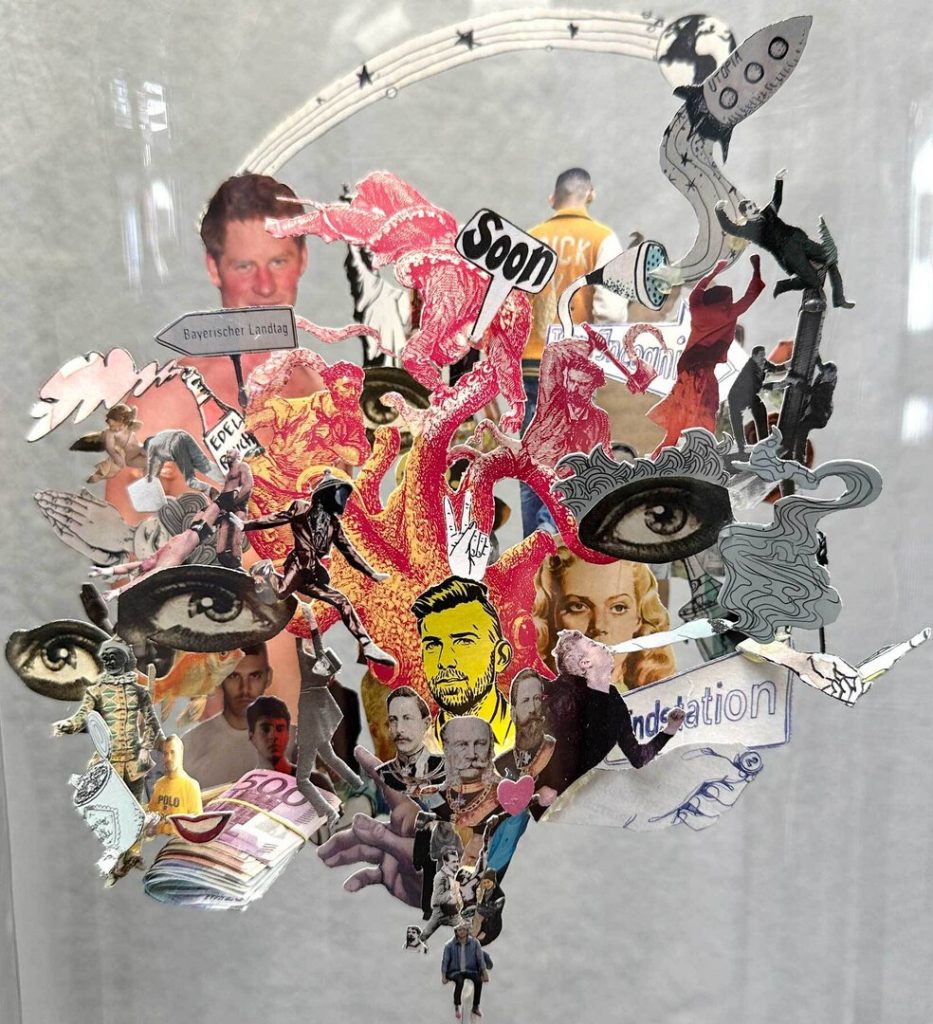 Nils Martin Müller, Daydream, Installation aus Papier/Pappe/Holz/Heißkleber unter Glassturz, H 42cm, Ø 23cm, dat. 2017