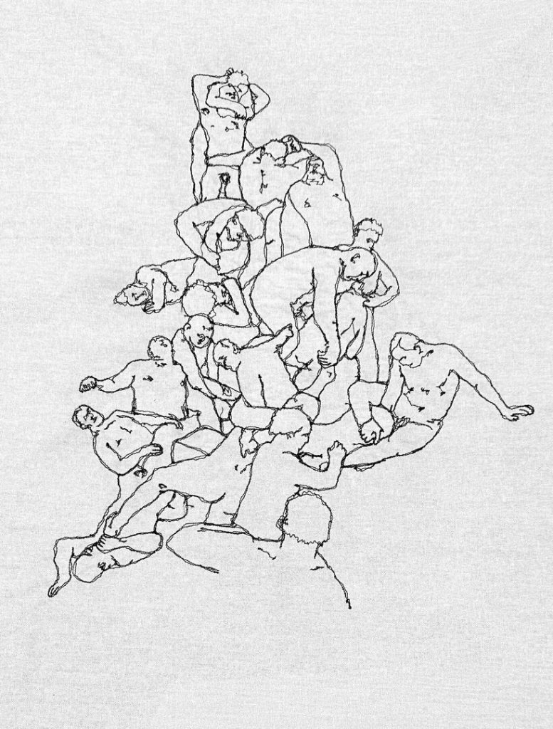 David Weikert, threadbare, Stickerei auf Baumwolltuch, ca. 80x50cm, 2026