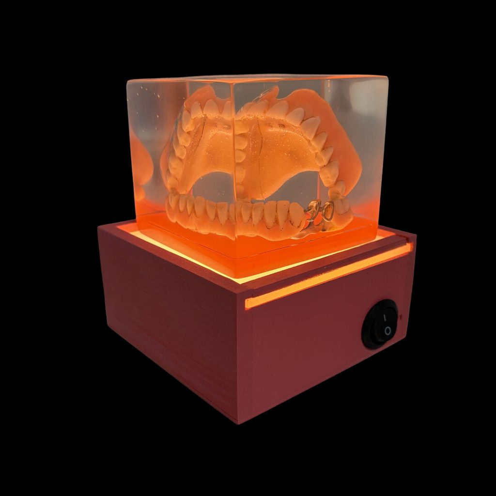 Marta Zientkowska/Astrid Köhler, Gebiss, Art-trouvé-Objekt, 10x11x11cm, beleuchtet, 2026 